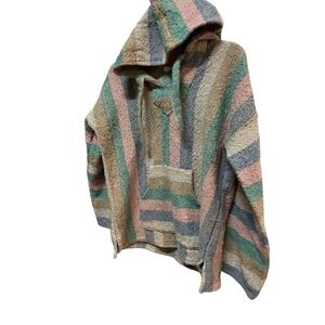 Artesanias Cuamatzi Size M‎ Baja Mexican Blanket Pullover Poncho Drug Rug Hippie